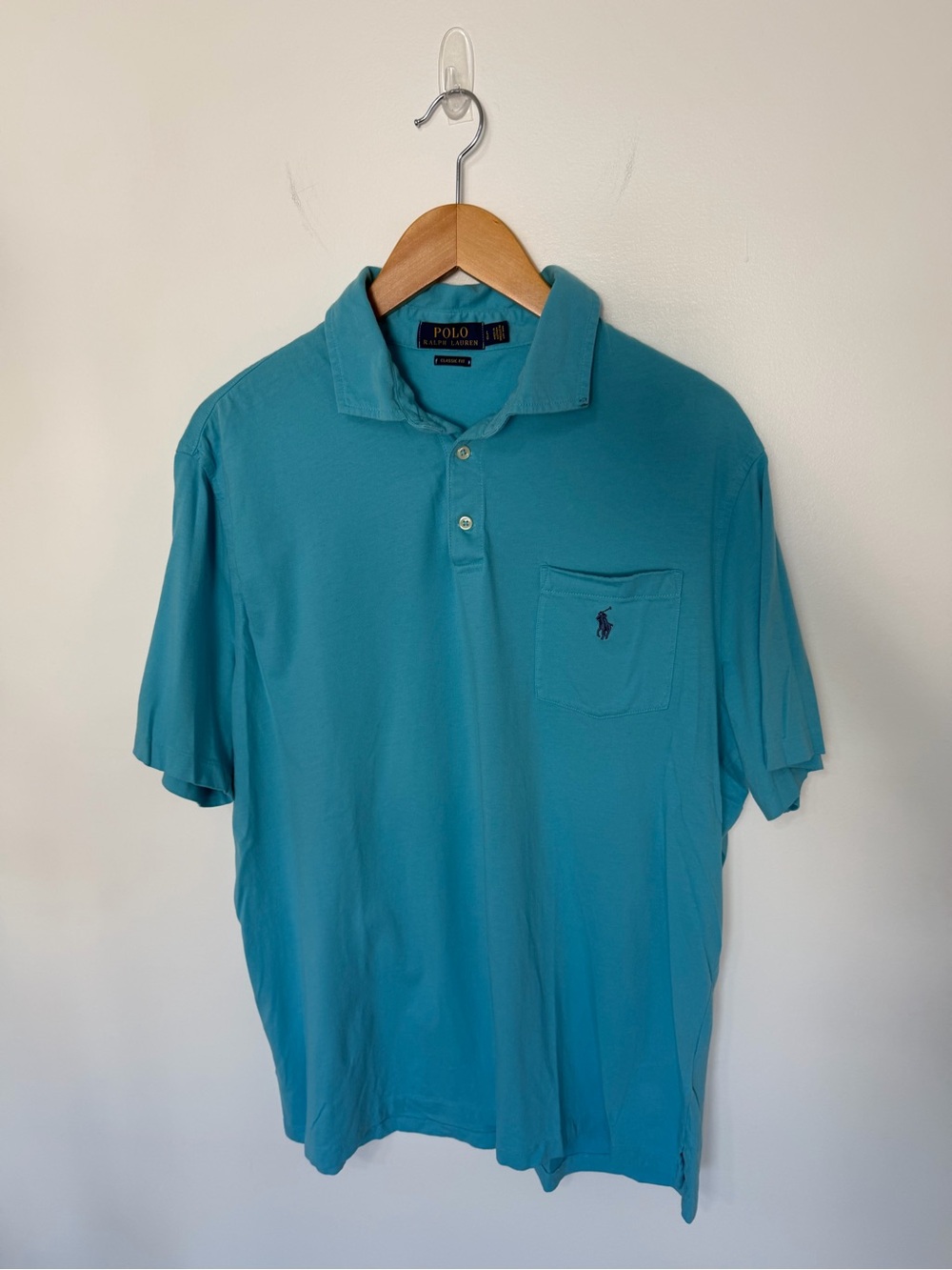 Polo Ralph Lauren Classic Fit Mens Large Aqua Blue Pocket Polo Shirt Cotton Pony
